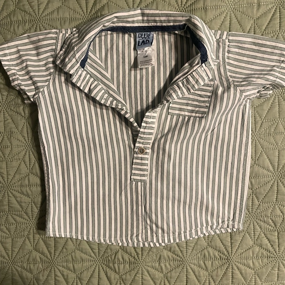 Rebel Lad Striped Button-Down Shirt - Green and White